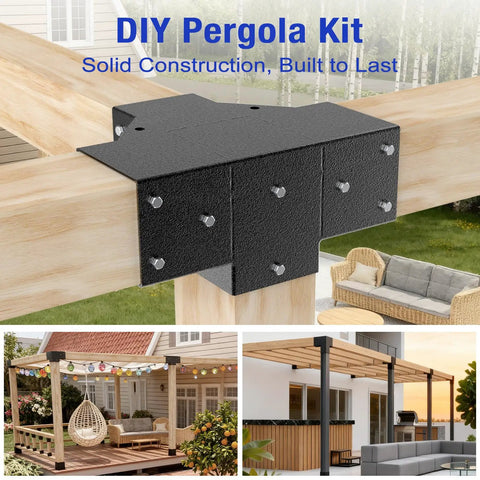 4x4 Pergola Brackets Kit 4 way corner brackets for gazebos and patios, heavy-duty wood post supports for wooden beams, weatherproof.