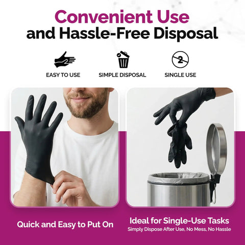 Top Shelf Black Nitrile Gloves 1000 Count Bulk 4 Mil Thick Chemical Resistant Disposable Gloves With Crisp Tactile Feel for easy wear and disposal.