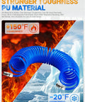Repairable PU Recoil Air Hose 25 Feet For Air Compressors One Quarter Inch NPT Quick Coupler And I M Plug Kit 200 PSI Max