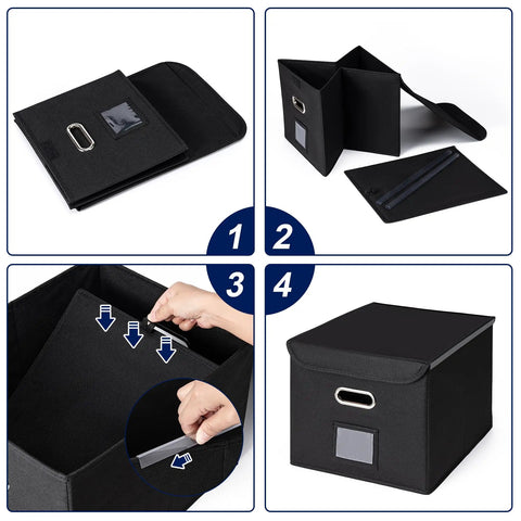 Assembly steps for No Brainer File Organizer Box With Lid Large Hanging File Folder Organizer With Plastic Slide Collapsible Portable Filing Storage For Office And Home Black 14.9 Inch By 12.59 Inch By 10.8 Inch Keeps Papers Neat.