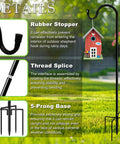Outdoor No Fuss 48 Inch Shepherds Hook Garden Pole With Five Prongs Base Adjustable For Hanging Flower Baskets Plant Pots Solar Lanterns Wind Chimes And Wedding Decor 1 Pack Sturdy Weatherproof Garden Accessory with birdhouse details