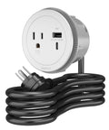 Round Furniture Power Center With USB Ports 1 Outlet USB Type A And USB C 6 Foot Cord White Low Profile Mount For Tables Desks And Couch Setup Easy Drill In Installation, coiled cord view