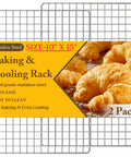 2 Pack Heavy Duty Stainless Steel Cooling Racks For Cooking And Baking, 10x15 Inch Wire Rack Set shown with croissants