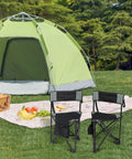 2 Pack Go-To Folding Tripod Camping Chairs With Backrest in front of a tent on grass