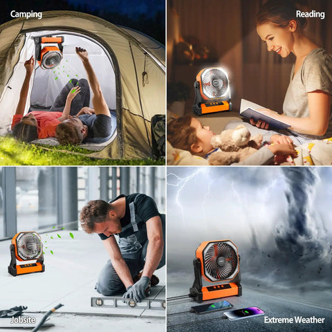 All Day Camping Fan With 20000mAh Battery, 58 Hour Run Time, Rechargeable Portable Fan And 400 Lumens Light in various settings