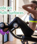 Woman exercising on a bench with text 'Safe on Multi-Surfaces', related to Plant Based Gym Wipes For Fitness Equipment Clean And Sanitize