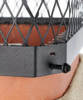 Close-up of Bolt On Galvanized Steel Chimney Cover for Single Flue, 13 X 13 Inches, with black mesh and bolt details.