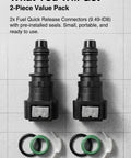 Ride Ready Straight Fuel Line Quick Connector Three Eighth Inch Nylon Hose Coupler with 2 quick release connectors and seals.