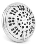 Six Function Luxury Shower Head With High Pressure Boost Anti Clog Nozzles, chrome finish, showcasing adjustable nozzles.