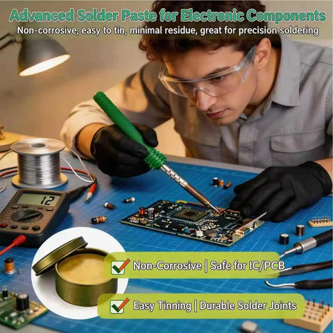 Technician using All Purpose Solder Flux Paste 100g For Electronics And PCB Repair Lead Free Formula Multi Metal Soldering Aid
