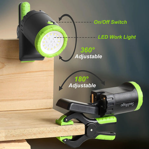 Rechargeable LED Work Light 360-Degree Rotatable With Magnetic Base And Clamp, Portable Clip Light for adjustable use