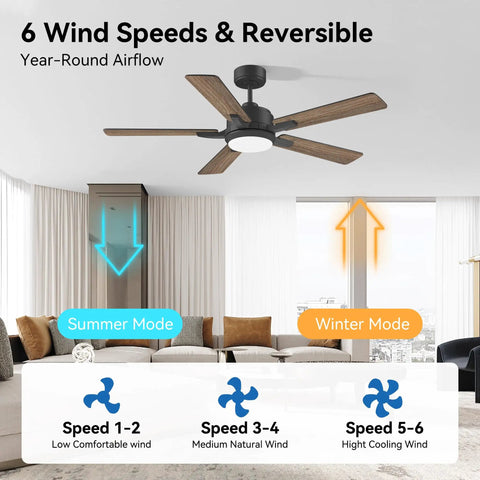 52 Inch Smart Ceiling Fan With Lights Remote Quiet DC Motor Indoor Outdoor Modern Farmhouse Style Dimmable 6 Speed WiFi