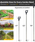 Long-Handle 62-Inch Cultivator Hand Rake With 3-Tine Heavy-Duty Carbon Steel D Grip for various garden bed sizes and uses.