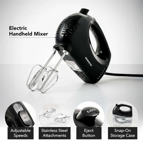 5 Speed Corded Hand Mixer With Stainless Steel Whisks, Compact Portable Design, Snap On Storage Case, 150W Lightweight Black Handheld Mixer For All Your Baking And Cooking Needs HM151B