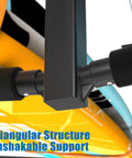 Close-up of black Double Paddleboard And Surfboard Ceiling Storage Rack For Garage with steel frame and foam padding.