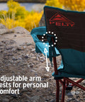 Back view of Deluxe Folding Outdoor Lounge Chair With Insulated Cupholders And Customized Recline For Comfort Steel Frame Padded Roll Storage Ready For Camping Or Backyard Hangouts 2024 Deep Lake Finish showing adjustable armrest.