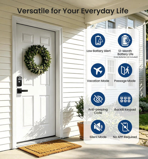 Heavy Duty Keyless Entry Deadbolt Lock Paired With Smooth Lever Handle Set In Matte Black Touchscreen Security Keypad For Front Door Bulletproof No Sweat Install