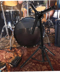 Portable Folding Snare Drum Stand With Heavy Duty Alloy Frame Multi Angle Adjustable Metal Mount Detachable Practice Rack For Drummers Black Design Positioned Near Drums