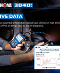 Person using OBD2 Scanner With Live Data Streaming For DIYers, Battery And Alternator Tester, showing live data on screen