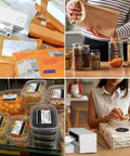 Collage showing Bluetooth Thermal Shipping Label Printer For Small Biz Wireless 4x6 Label Printer That Works With IPhone Android Windows Great For Amazon eBay Shopify Etsy White in use.