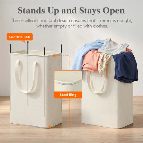 Slim Collapsible Laundry Hamper With Sturdy Handles 50 Liter Capacity Fold Flat Storage Bin That Slides Easily Into Tight Spots Ideal For Knocking Mess Off The Floor And Keepin Daily Grinds Neat In Compact Apartments Or Walk In Closets