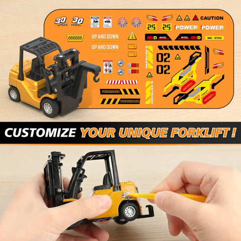 Newest 2026 Dope One Sixty Four Scale RC Forklift Toy With Trailer And Attachable Fork customized with decals in use
