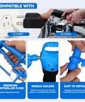 Heavy Duty Electric Drum Pump For 55 Gallon Drums showing AC and DC power compatibility features and adjustable nozzle holder.