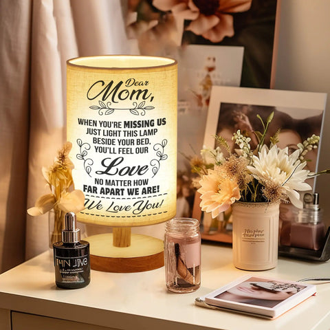 Cozy Night Light Table Lamp Gift For Mom From Daughter And Son With A Heartfelt Message On The Lampshade Beside Floral Decor