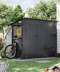 4x8 Outdoor Storage Shed With Triple Lockable Doors Sloping Roof Metal Cabinet For Tools And Bicycles Ideal For Garden Patio Courtyard And Garage