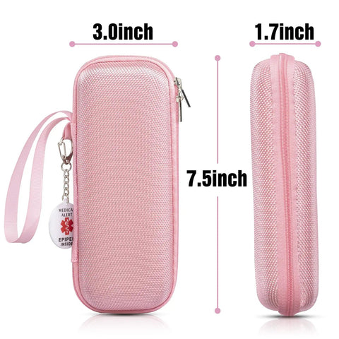 Travel Ready Medical Carrying Case For Allergy On The Go Kit Fits Two Auto Injectors And Inhaler Keeps Meds Cool With Ice Pack Includes Antihistamines And Essentials NFC Programmable Medical Warning Tags Pink, 7.5x3x1.7 inch zip case