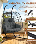 Double Egg Chair With Stand For Indoor And Outdoor Use, 2 Person Hanging Rattan Wicker Swing, Comfy Loveseat with Cushions