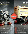 Comparison of Heavy Duty 4PCS Machine Skates For Big Rig Moves and inferior product, showcasing superior carbon steel and load capacity.