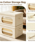 Large Cotton Linen Storage Bins With Lids 2 Pack Closet Organizer in beige with see-through windows and reinforced handles.