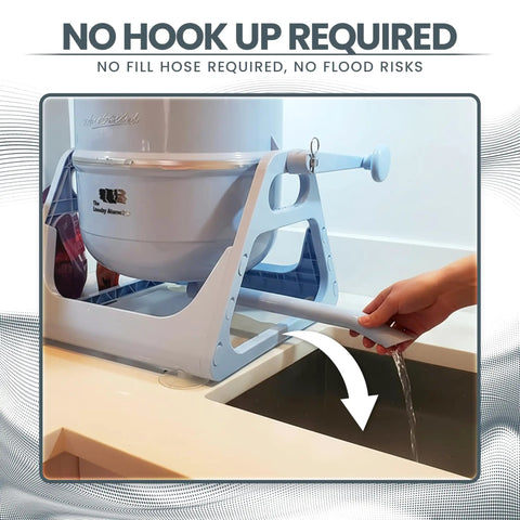 Hand filling the Compact Manual Portable Washing Machine For Apartments And Rvs No Hookups Required with water at a countertop.