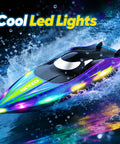 Dual Prop RC Boat With LED Lights 14 Inch Remote Control Water Racer 2 4Ghz Fast Boat Up To 15 KMH 40 Meter Range 2 Pack