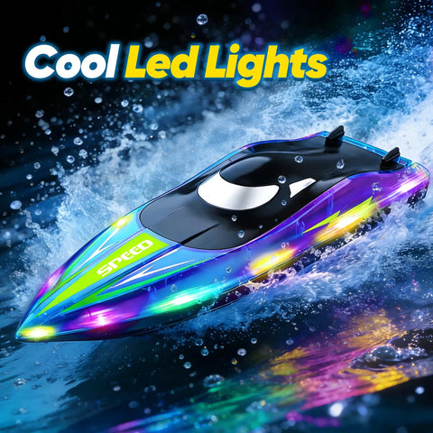 Dual Prop RC Boat With LED Lights 14 Inch Remote Control Water Racer 2 4Ghz Fast Boat Up To 15 KMH 40 Meter Range 2 Pack
