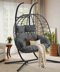 Two Person Foldable Hanging Egg Chair With Stand For Indoor Outdoor Use Wicker Porch Swing Chair Heavy Duty Rattan Hammock Loveseat With Cushions For Bedroom Garden Balcony Patio 650 Lbs Cozy Vibes