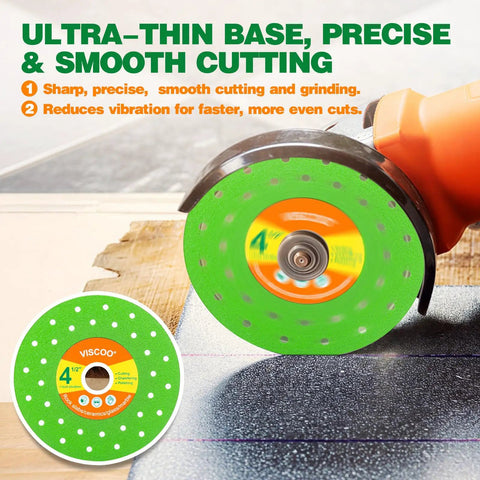 4.5 Inch Tile Cutter Diamond Blades For Angle Grinder Pack Of 4 With Premium Diamond Grit And Reinforced Steel Base Delivers All Day Sharpness, Low Friction, Chips Free Cuts On Ceramic Porcelain And Stone Tiles., 4.5-inch blade on angle grinder cutting tile