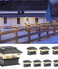 Solar Fence Post Cap Lights 8 Pack For 4x4 Posts With 4x6 Base 3000K Warm White Waterproof Outdoor Deck And Yard Lighting Black Finish