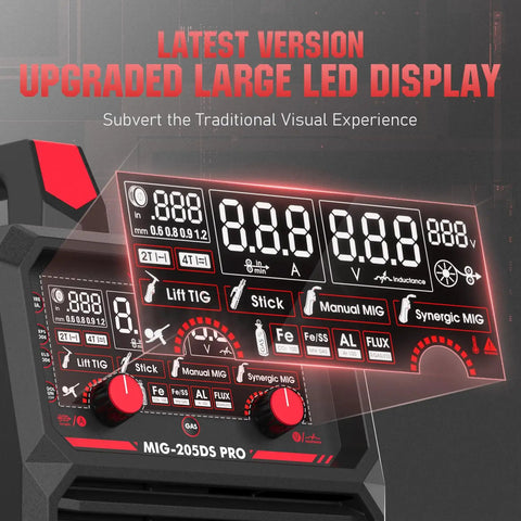 Dual Voltage 110V And 220V MIG Welder Beast, 205A, 5 In 1 Gas MIG, Flux Core MIG, Spool Gun MIG, Lift TIG, And Stick Multiprocess With LED Digital Display, Aluminum Welding Machine For DIYers And Small Shops