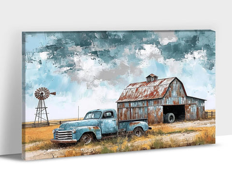 Rustic Blue Truck Wall Art 28x40 Inches For Living Room Decor Old Barn Pickup Truck Canvas Print In Country Style
