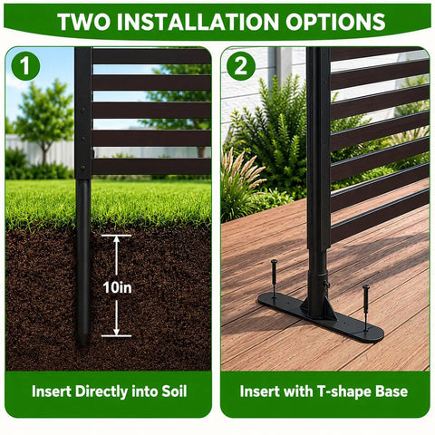 Metal Outdoor Privacy Screen With Stand Freestanding 4 Ft Wide By 6 Ft High Privacy Fence Panel installation options