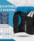 Lightweight Hydration Running Vest For Men And Women With 9 Pockets showing adjustable fit and reflective gear details