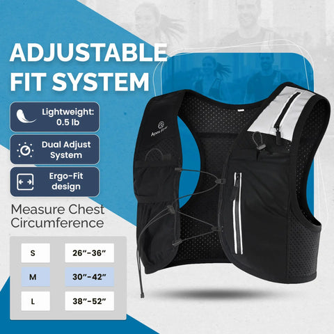 Lightweight Hydration Running Vest For Men And Women With 9 Pockets showing adjustable fit and reflective gear details
