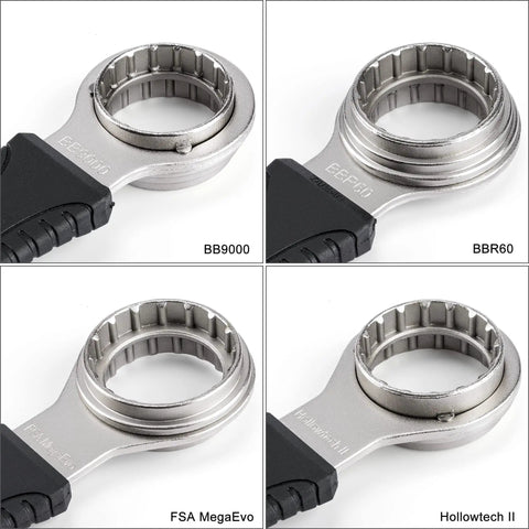 4 In 1 Bicycle Bottom Bracket Tool For Quick Removal And Installation, Compatible With Shimano Hollowtech II BB9000 BBR60 And FSA MegaEvo CT B10, Built With Durable Steel For Long Life DIY Friendly, close-up of wrench heads for various fittings