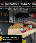 Custom Fit Mill And Lathe Tramming System For Fast No Fuss Alignment And Square Calibration With 0.0005 Inch Dial Indicators Tram And Align Tools To Fix Angular Misalignment Built Tough In The United States For Precise Powerful Machining, shown in use on a CNC machine with dual dial indicators