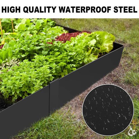 Heavy Duty 4 Inch Galvanized Steel Landscape Edging Kit showcasing waterproof steel border edging in garden with herbs and vegetables.