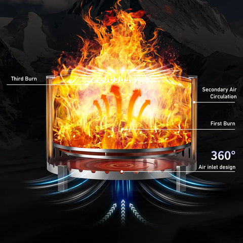 27 Inch Smokeless Outdoor Fire Pit With Water Resistant Cover And Poker Portable Stainless Steel Wood Burning Fireplace airflow system