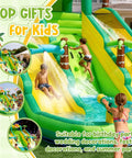 Children playing on 17 Foot Inflatable Water Slide With Built In Pool Climbing Wall And Water Spray Wet And Dry Dual Use Backyard Water Park Gear For Family Fun Epic Summer Party Splash Easy Setup And Compact Storage