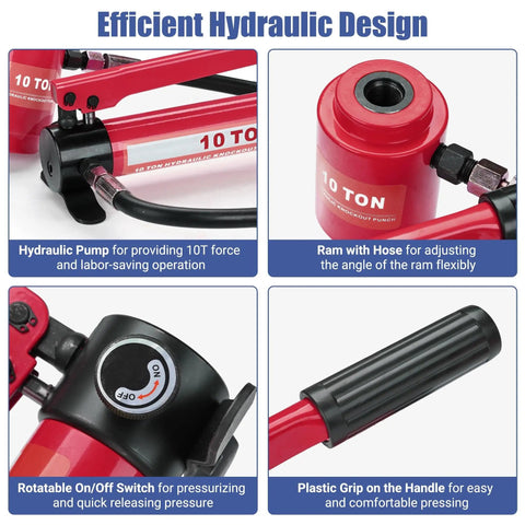 Heavy Duty 10 Ton Hydraulic Knockout Punch Set Rugged Pro Workhorse Handles Half To Two Inch Conduit And Sheet Metal Slick Jobsite Ready Die Kit With Quick Swap Draw Studs
